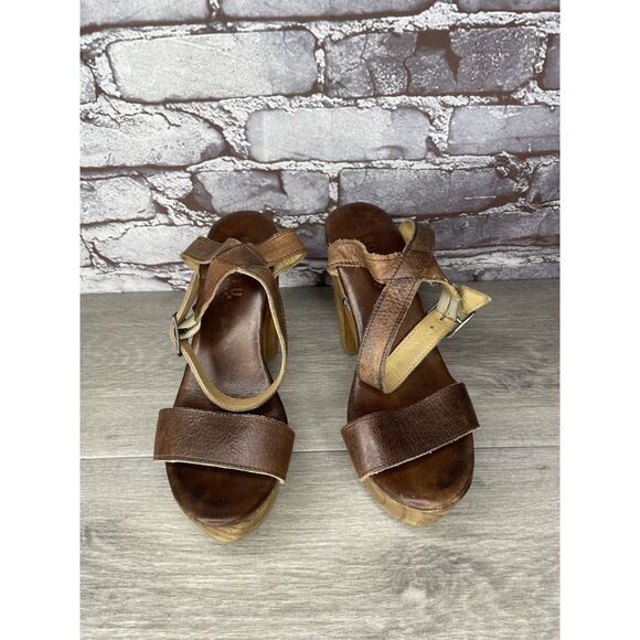 Bed Stu Brown Leather Platform Ankle Strap Wooden Heels Women’s Sz 8M US/38.5EU - Picture 14 of 16